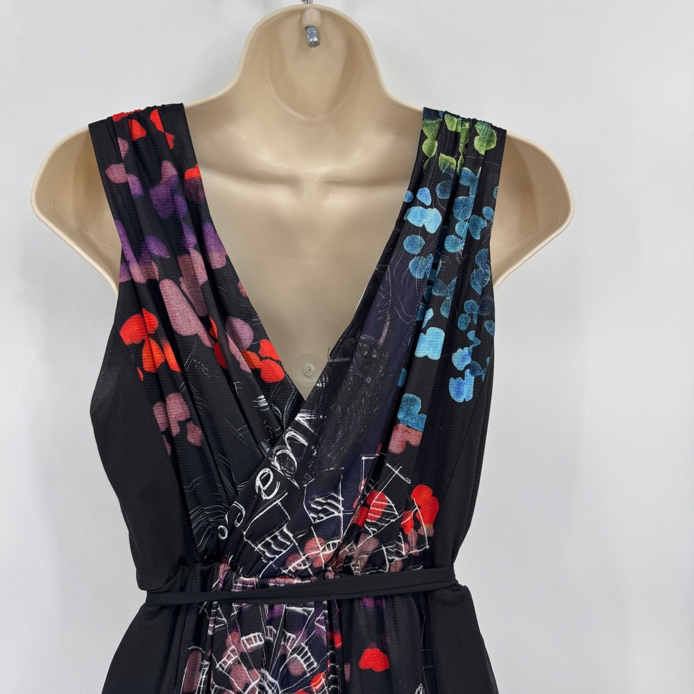 Desigual Black Abstract Graphic Print Mesh Overlay Womens Medium Belt Grunge - Picture 8 of 11